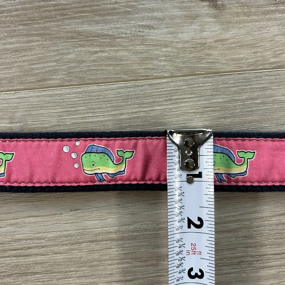 Vineyard Vines Whale Belt Men's Size 28 Pink/ Navy Blue Solid Brass Buckle